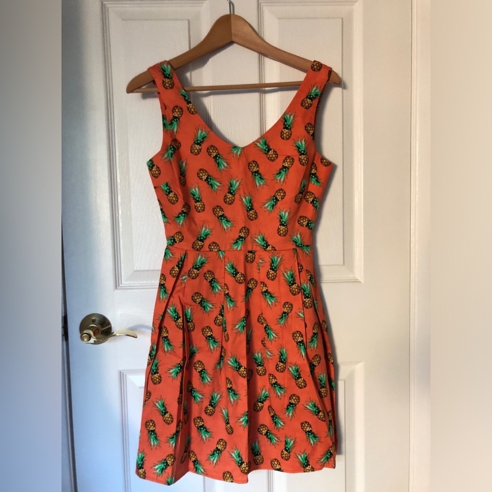 Orange Pineapple Print Dress